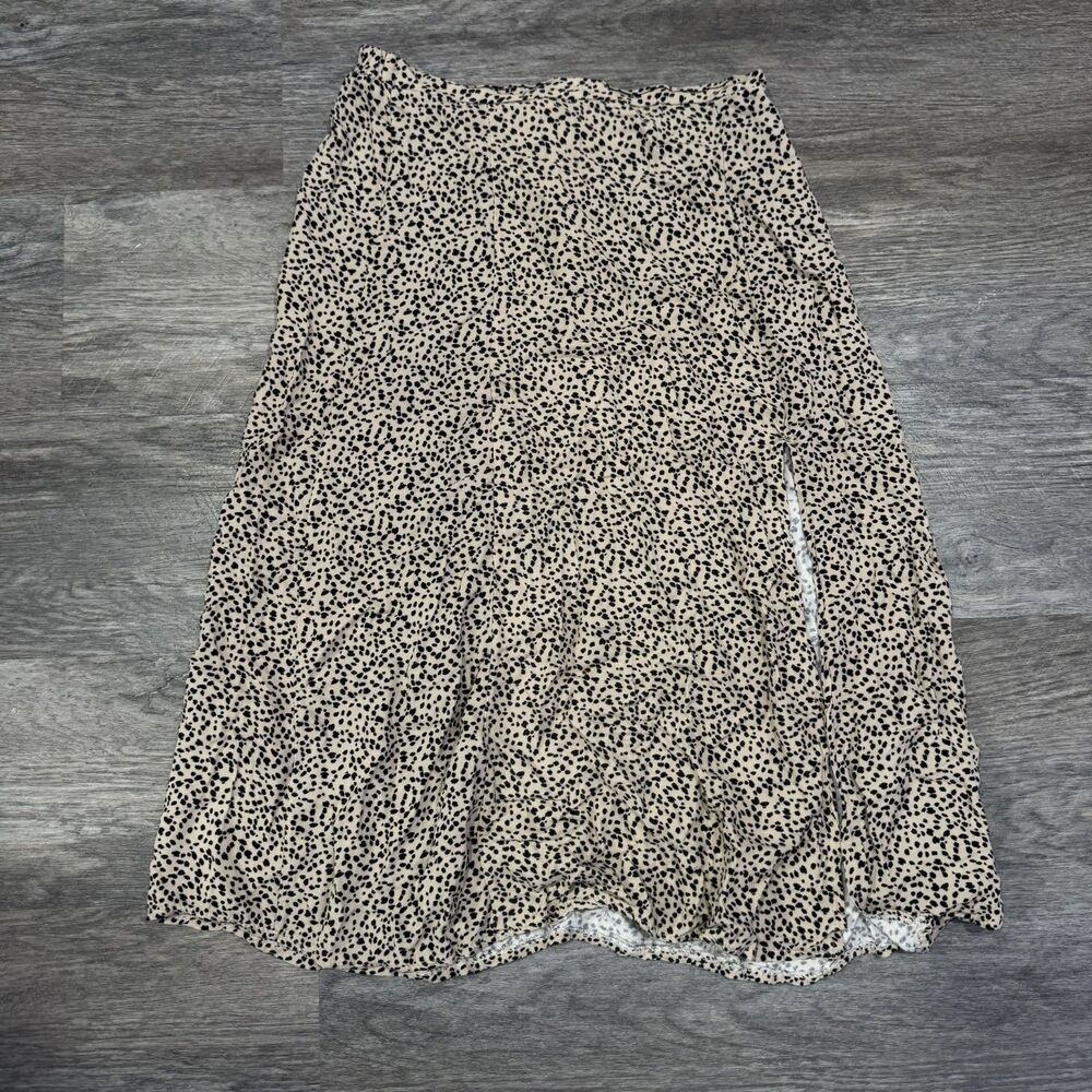 American Eagle Midi Skirt Womens Small Beige Black Animal Print Flowy